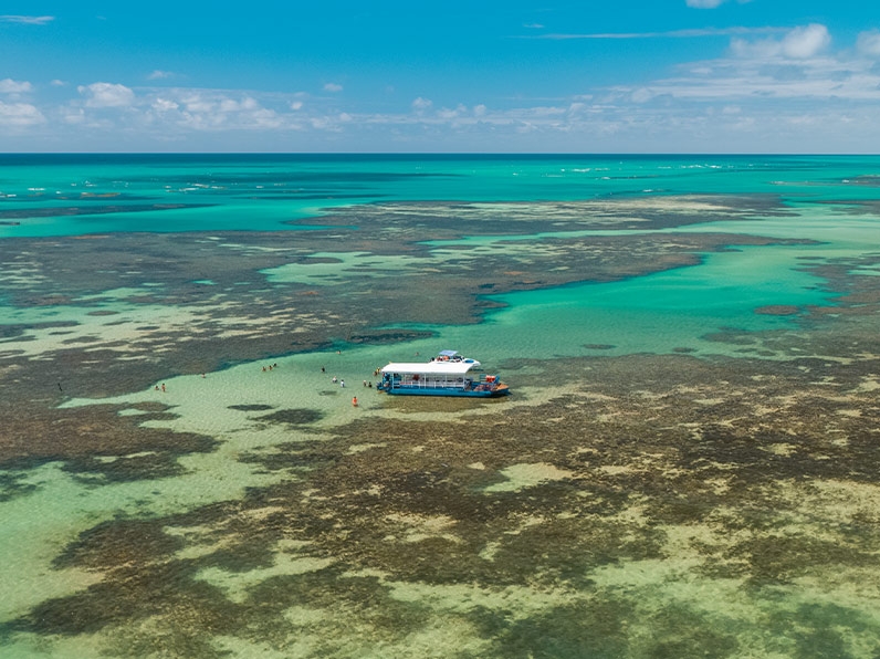 Vista aérea das piscinas naturais de Paripueira, em Maceió, Alagoas.