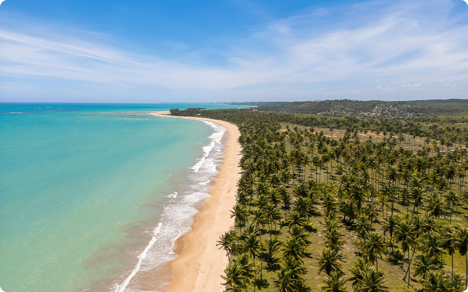 Vista aérea das belezas naturais da praia de Ipioca, em Alagoas. 
